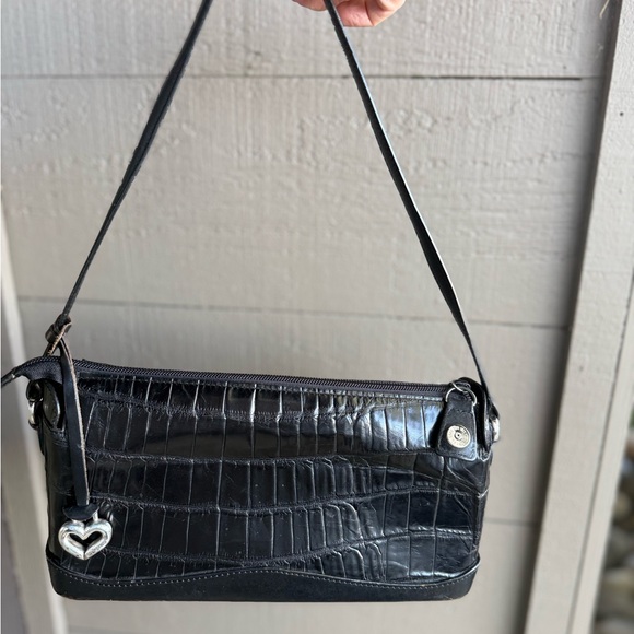 Brighton Croc Embossed Leather Black Shoulder Purse Handbag 11” X 6” EUC - Picture 3 of 16
